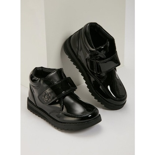 Patent Floral Strap Boots - Black