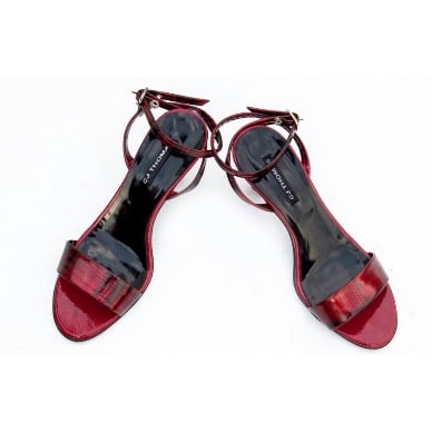 Leather Heeled Sandals - Red