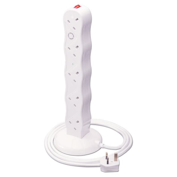 10 Way Surge Protected Vertical Tower Extension with 2 metre Lead