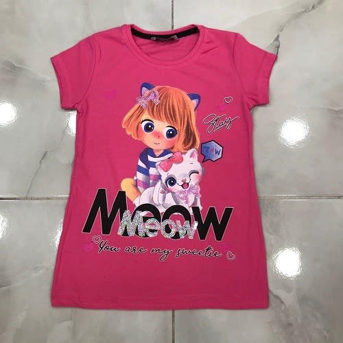Modern Turkey Top With Cat Design For Girls
