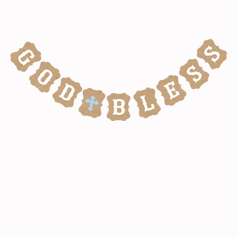 Boy Girl First Holy Communion Party God Bless Banner Easter Cross-Mint Green
