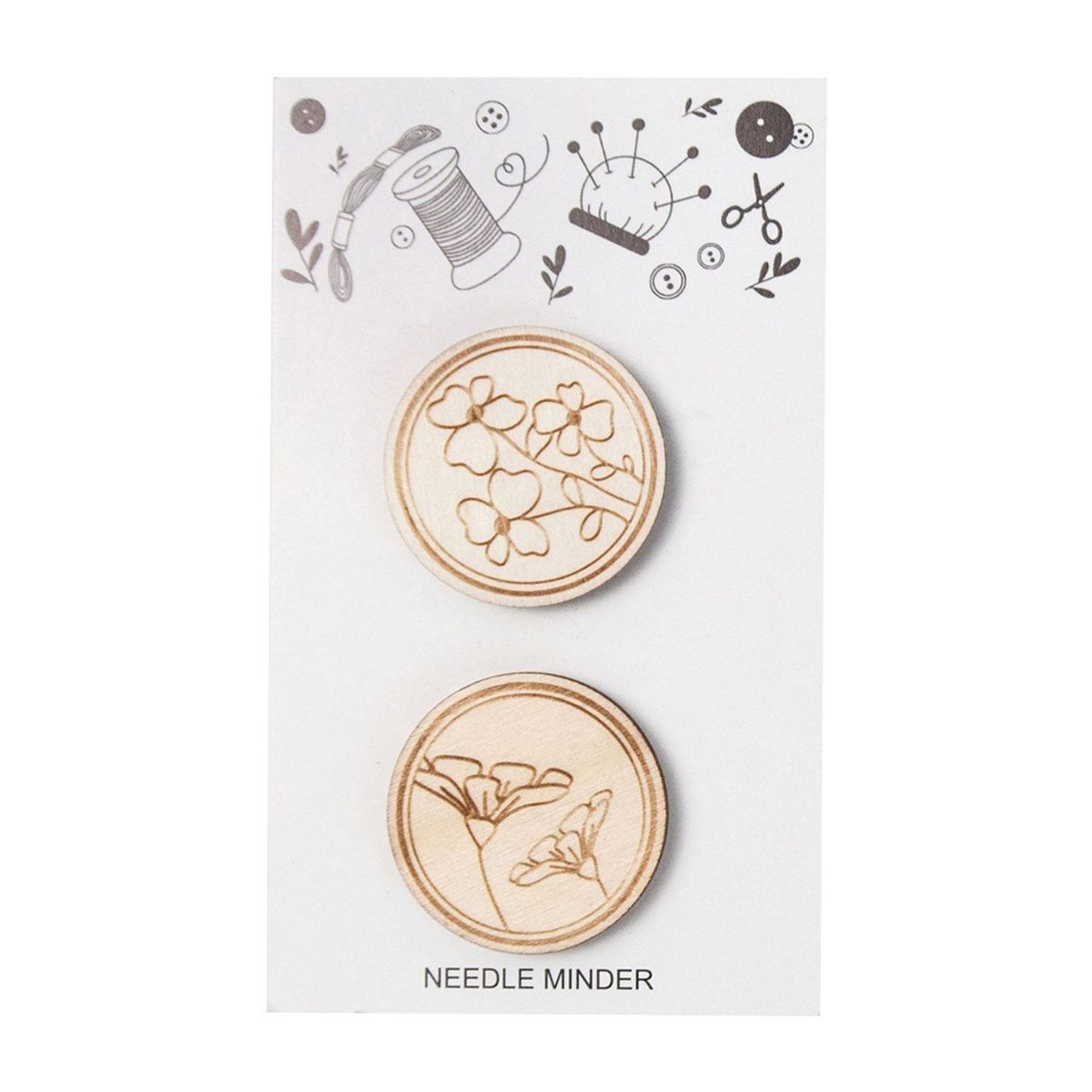 Floral Carved Round Needle Minder Set Embroidery Sewing for Stitch