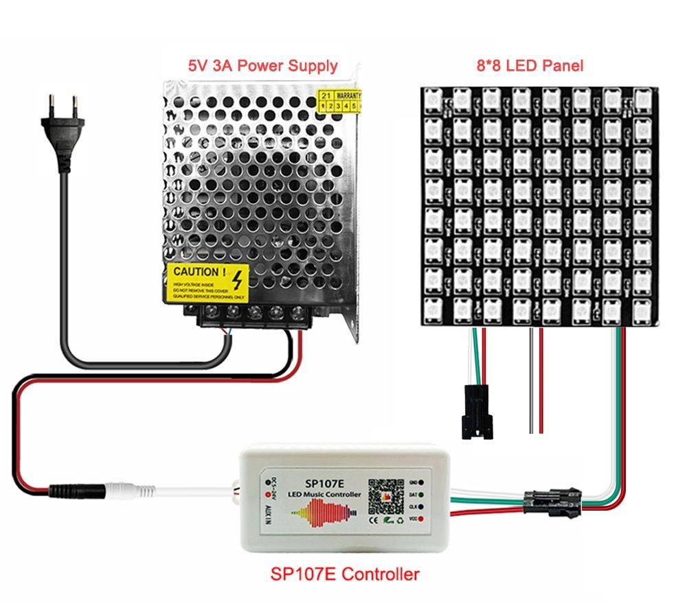 WS2812 Individually Addressable 8x8/16X16/8X32 Small Screen With SP107E Music Controller Led Strip Light Kit For Home Decoration-8x8 Screen Kit---