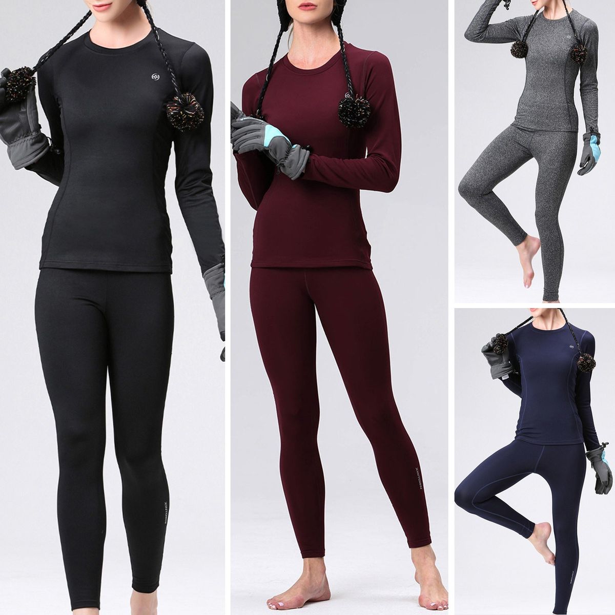 2PCS Women Winter Thermal Underwear Fleece Lining Thick Warm