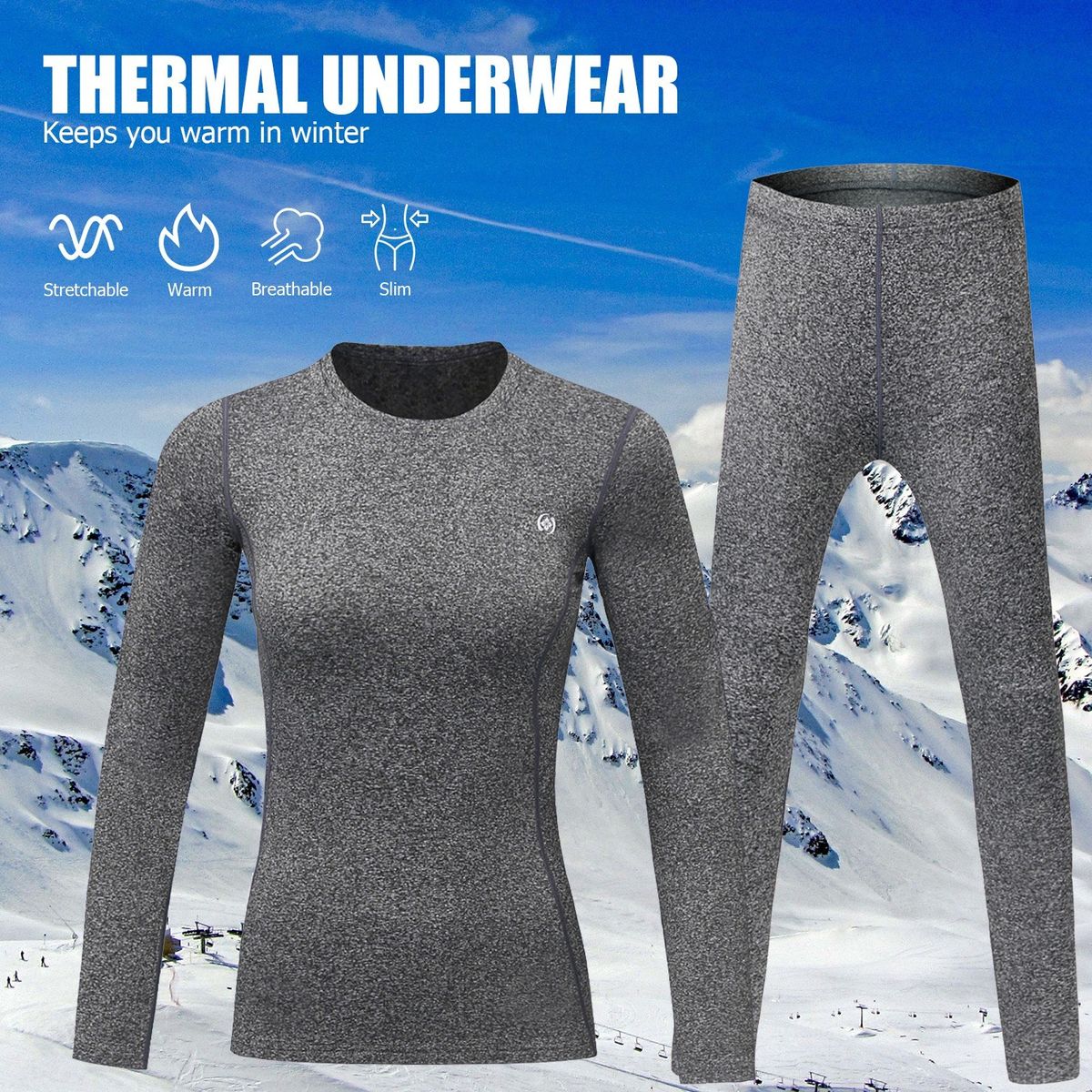 2PCS Women Winter Thermal Underwear Fleece Lining Thick Warm