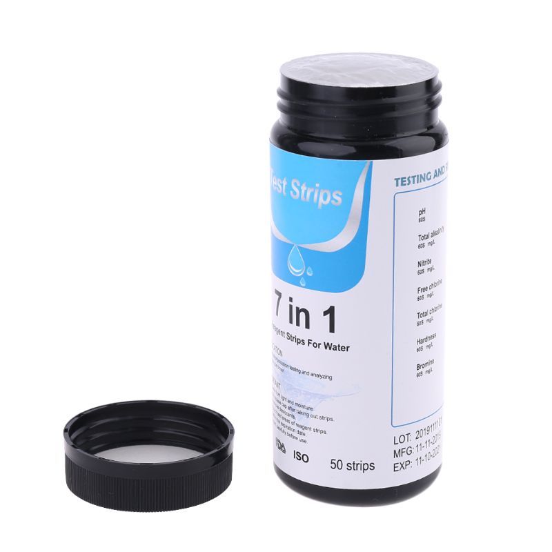 50 Pcs 7in1 Bromine PH Alkalinity Nitrite Chlorine Hardness Water Test Strip Reagent Fish Tank Swimming Pool Water Tester