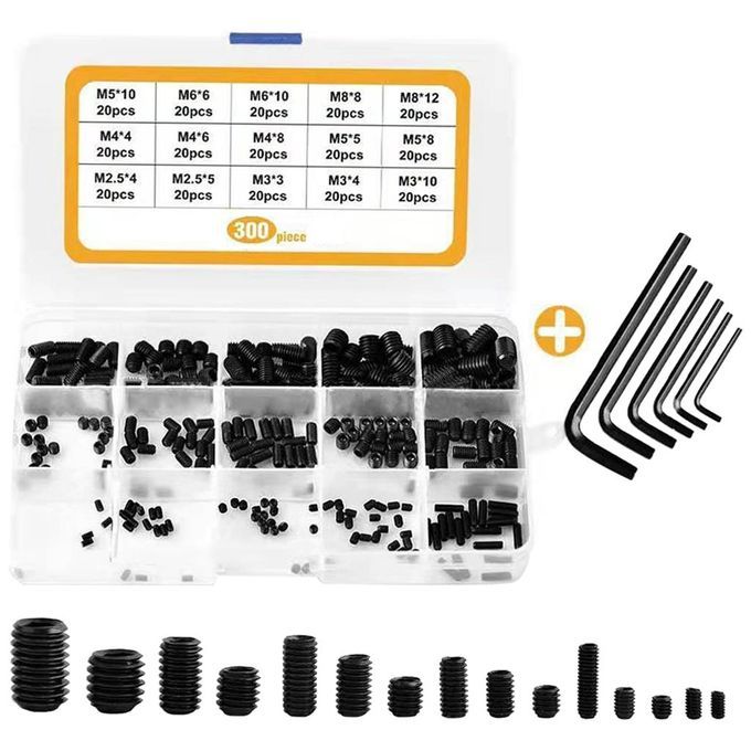 300Pcs M2.5/M3/M4/M5/M6/M8 Allen Head Socket  Grub Screw Assorted