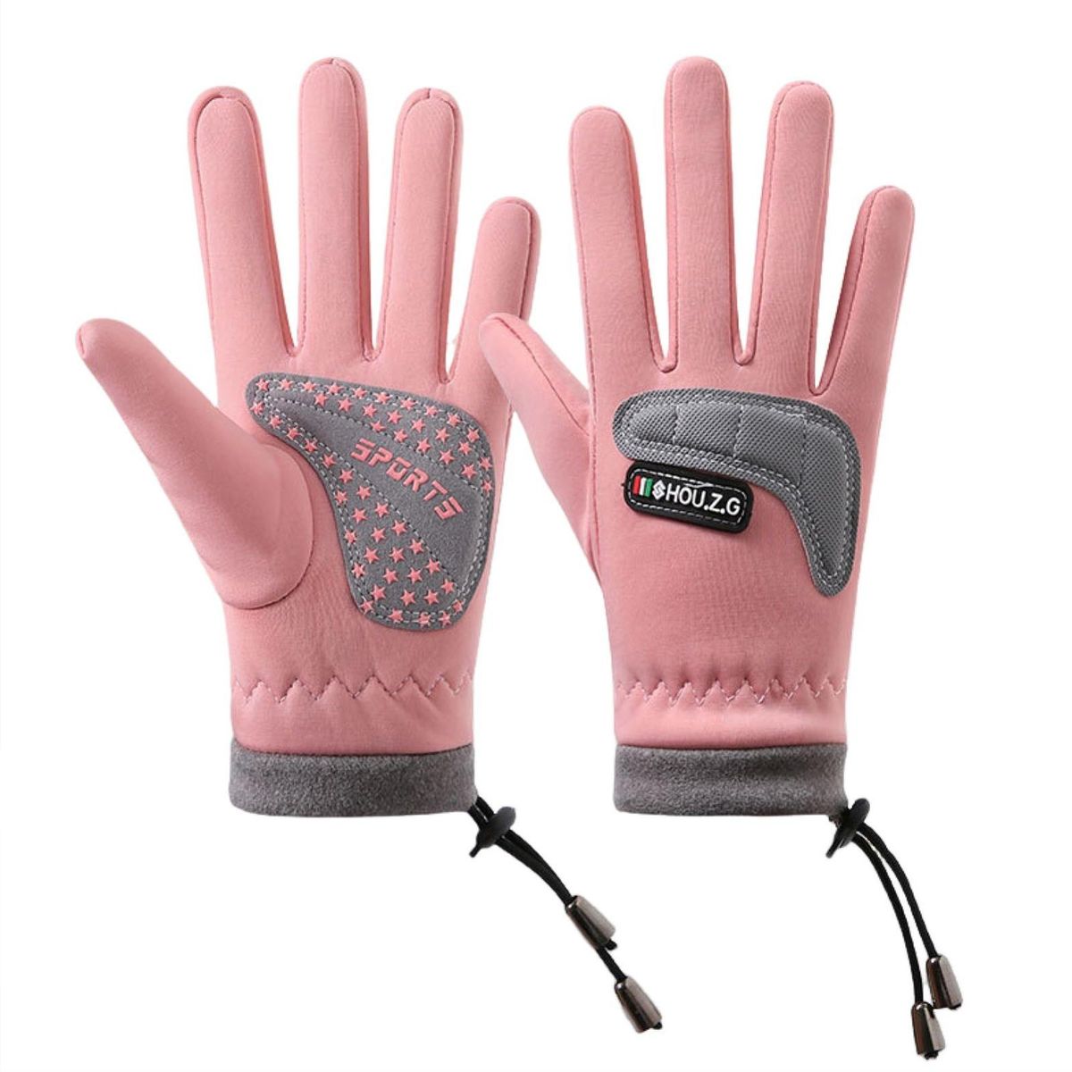 Children Warm Gloves Snowproof Kids 5-finger Gloves with for Skiing Pink