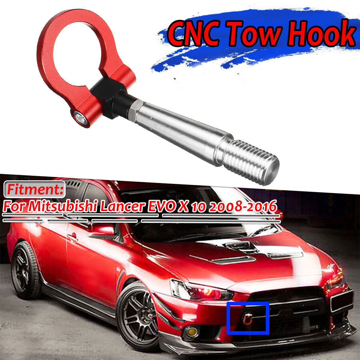 Front Rear Folding Racing Tow Hook Ring For Mitsubishi Lancer Evo EX 08-16 Red
