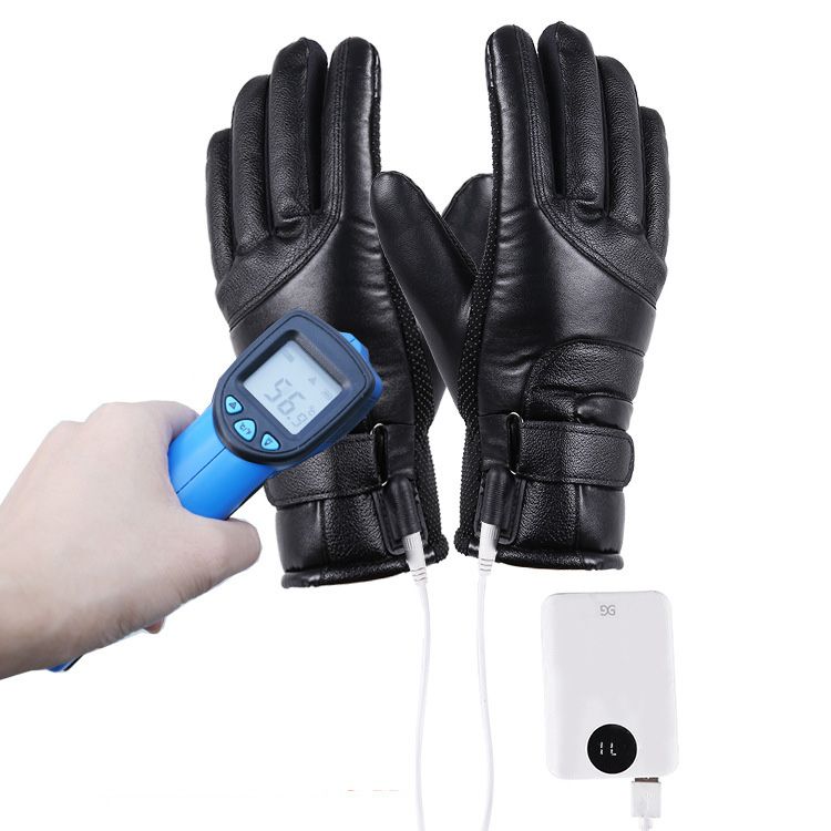 (black)Men Heated Gloves USB Rechargeable Hand Warmer Electric Heating Gloves Winter Thermal T GRE