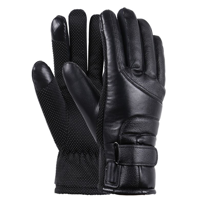 (black)Men Heated Gloves USB Rechargeable Hand Warmer Electric Heating Gloves Winter Thermal T GRE