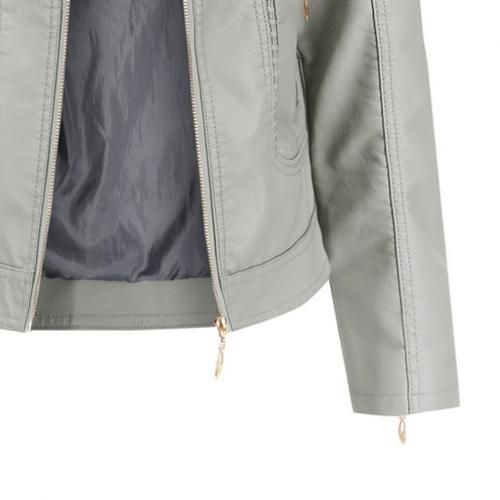 Large Size Stand-up Collar Faux Leather Ladies Jacket