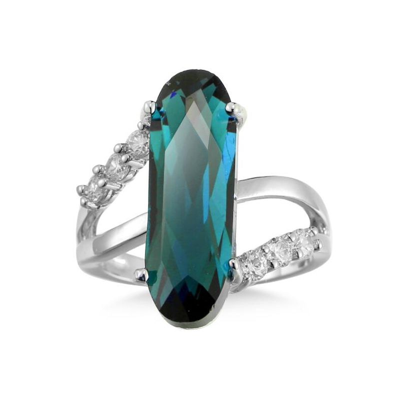 Classic Sterling Silver Zircon Crystal Engagement Ring For Women,Size:7(Green)
