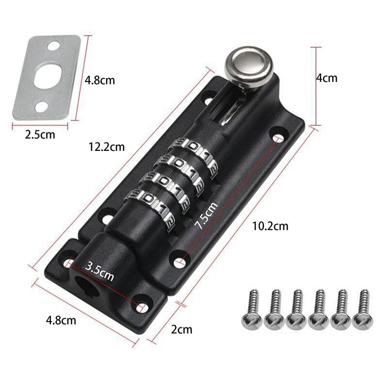 Pas Lock Black Silver Bolt Metal Door Latch Anti-theft Safety Combination Digit Padlock Outdoor Home Wood Gate Hardware