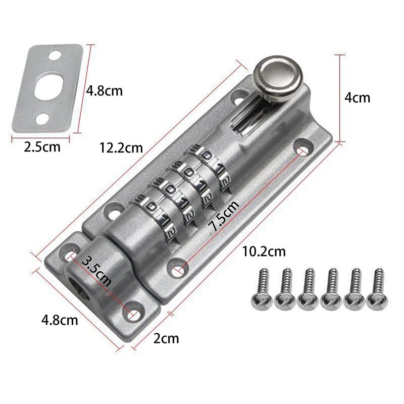 Pas Lock Black Silver Bolt Metal Door Latch Anti-theft Safety Combination Digit Padlock Outdoor Home Wood Gate Hardware