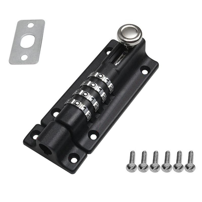 Pas Lock Black Silver Bolt Metal Door Latch Anti-theft Safety Combination Digit Padlock Outdoor Home Wood Gate Hardware