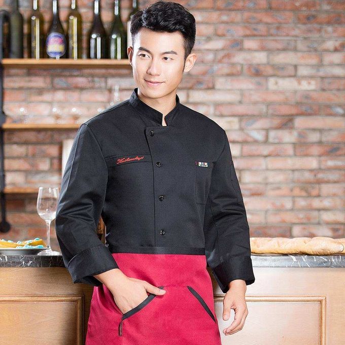 Chef Jacket Coat Uniform Long Sleeve Hotel Kitchen Cook XL Black