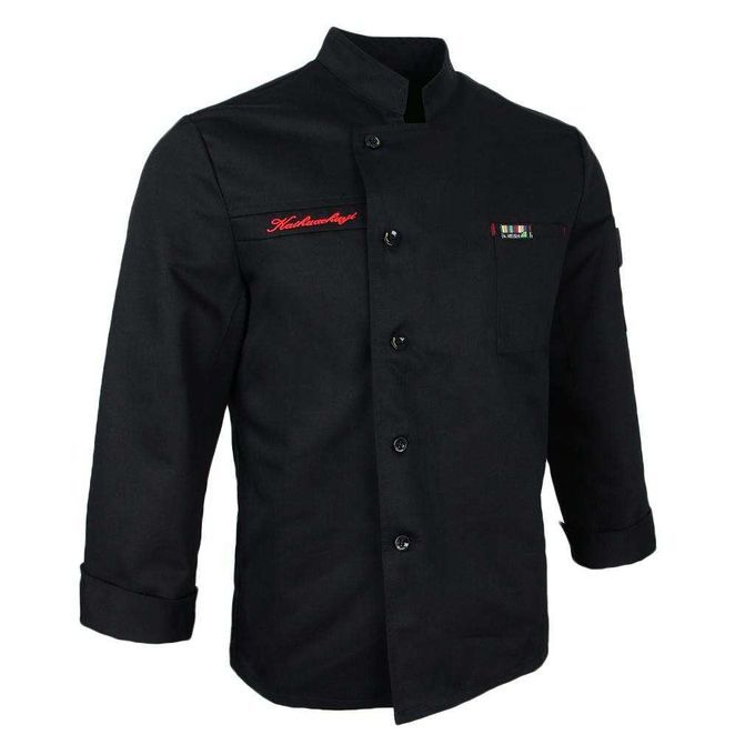 Chef Jacket Coat Uniform Long Sleeve Hotel Kitchen Cook XL Black