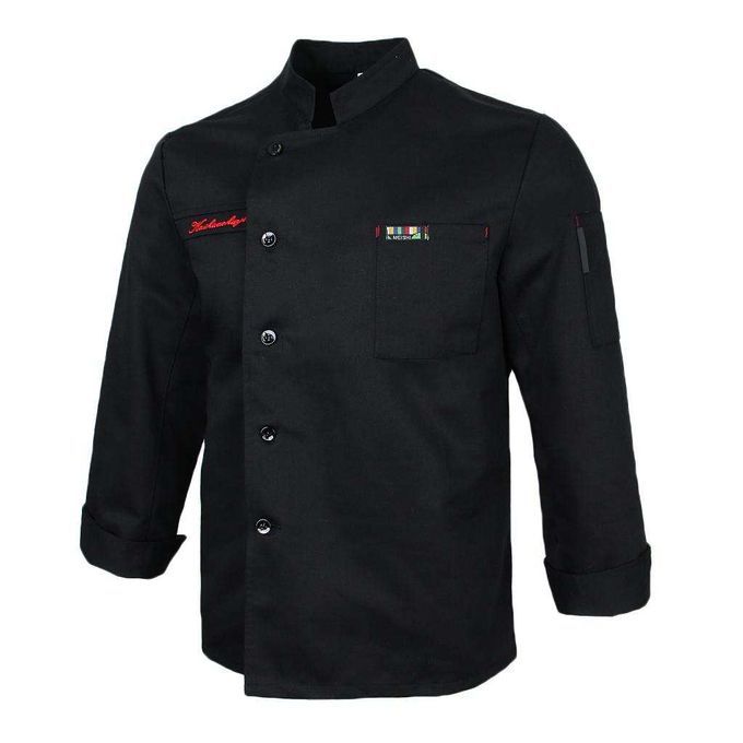 Chef Jacket Coat Uniform Long Sleeve Hotel Kitchen Cook XL Black