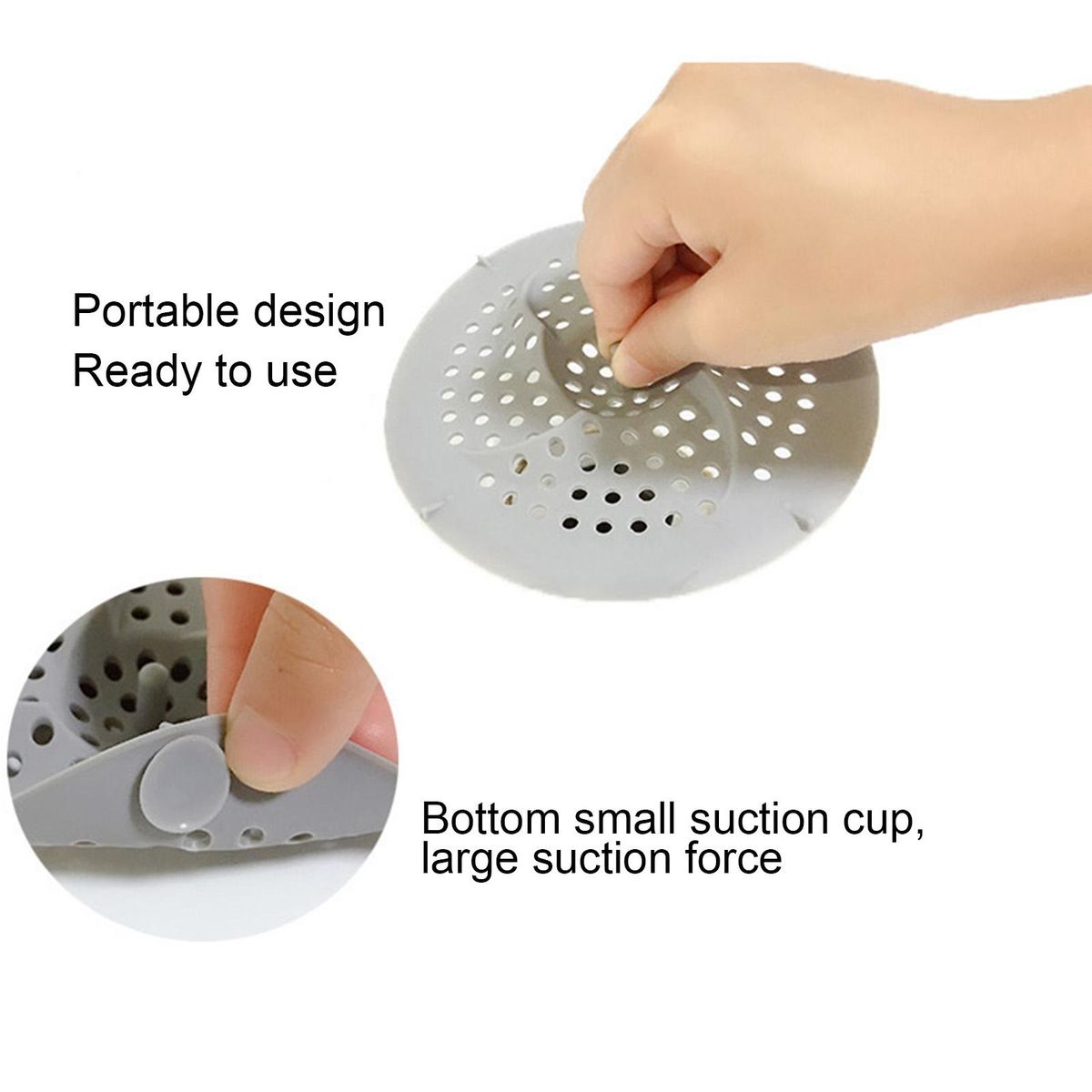 Shower Drain Cover Floor Shower Drain Bathtub Sink Filter Hair Catcher Grey