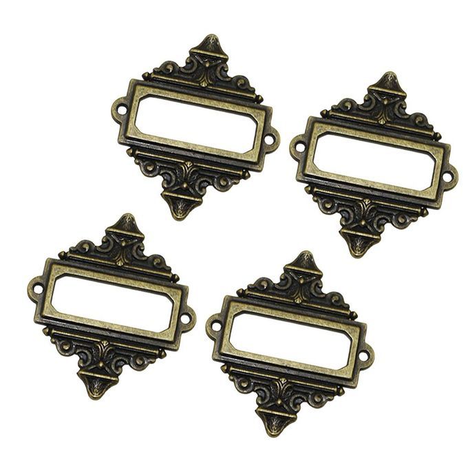 4Pcs File Drawer Cabinet Card Tag Label Holder Metal Lace Frame Bronze