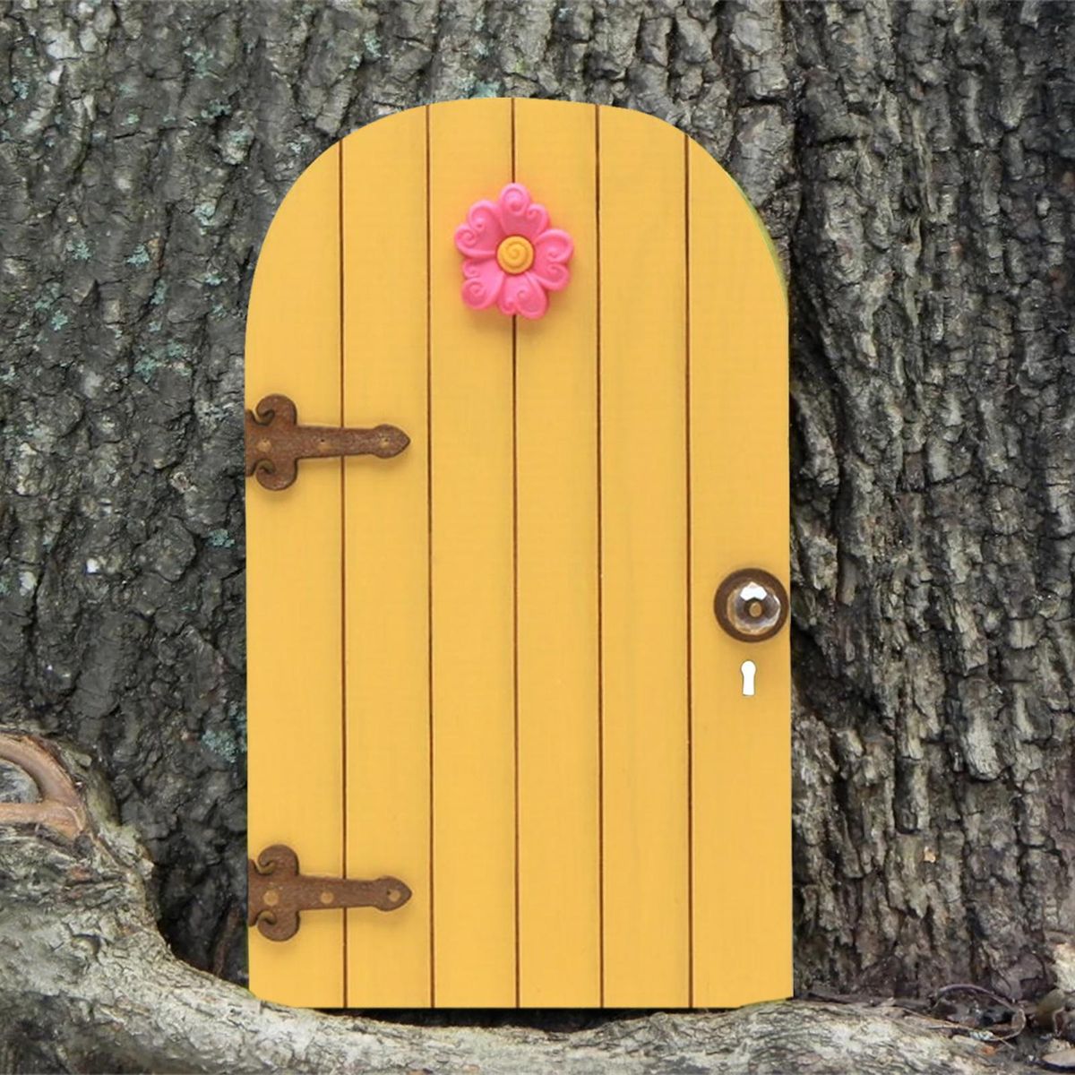 Miniature Fairy Door Miniature Garden Fairy Gate Figurine with Flower Decor Yellow