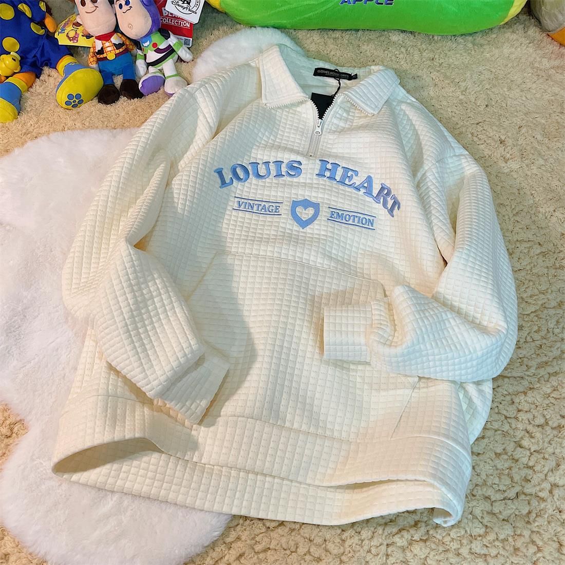 Punk Style Waffle POLO Shirts Sweatshirt Women Vintage Streetwear American Casual Large 2XL Hoodies Korean Fashion Clothes(#beige)