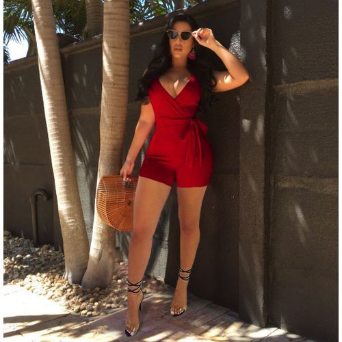 Women's Sexy Deep V Neck Sleeveless High Waist Shorts Romper Jumpsuit Suits