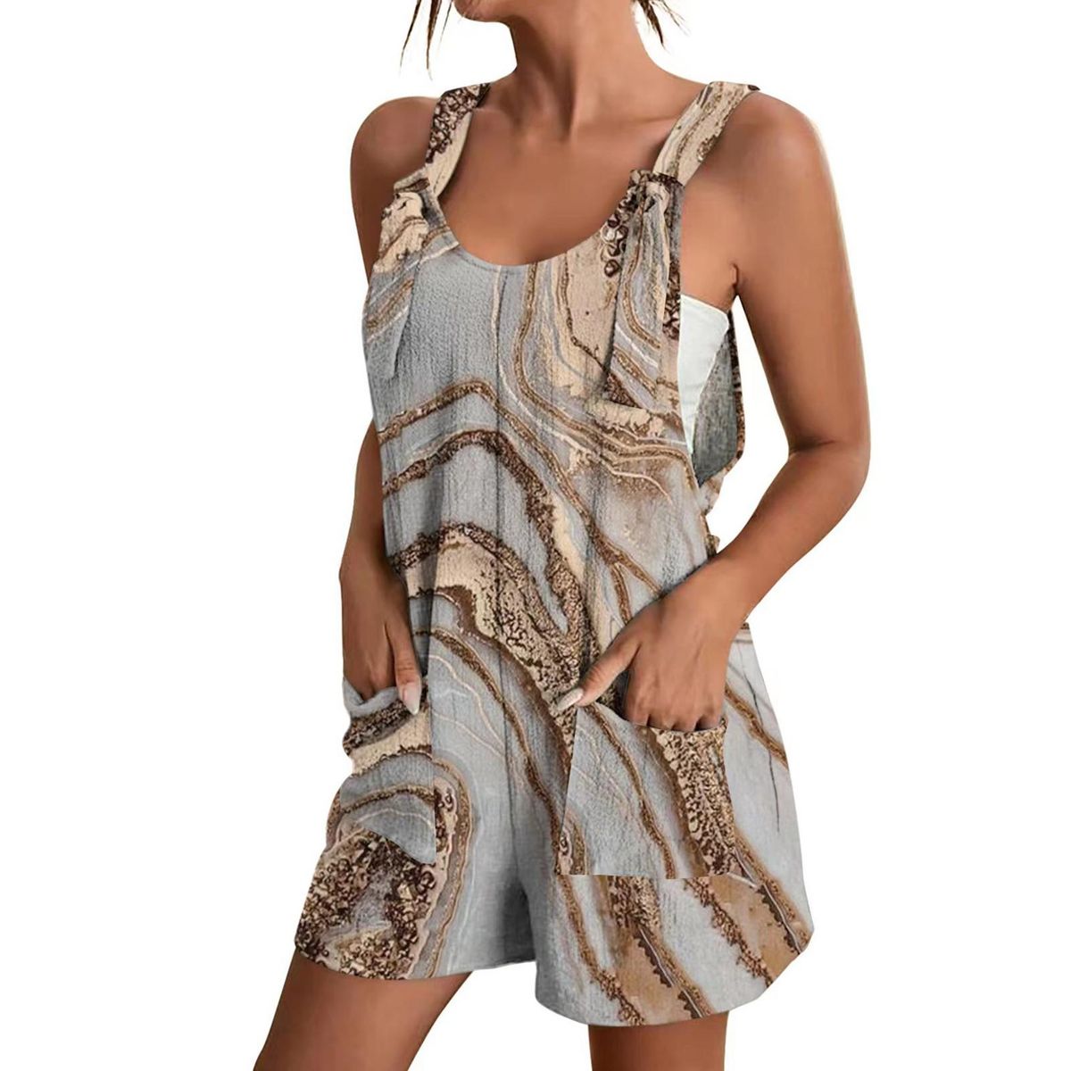 U-neck Vest Jumpsuit With Colorful Printed Soft