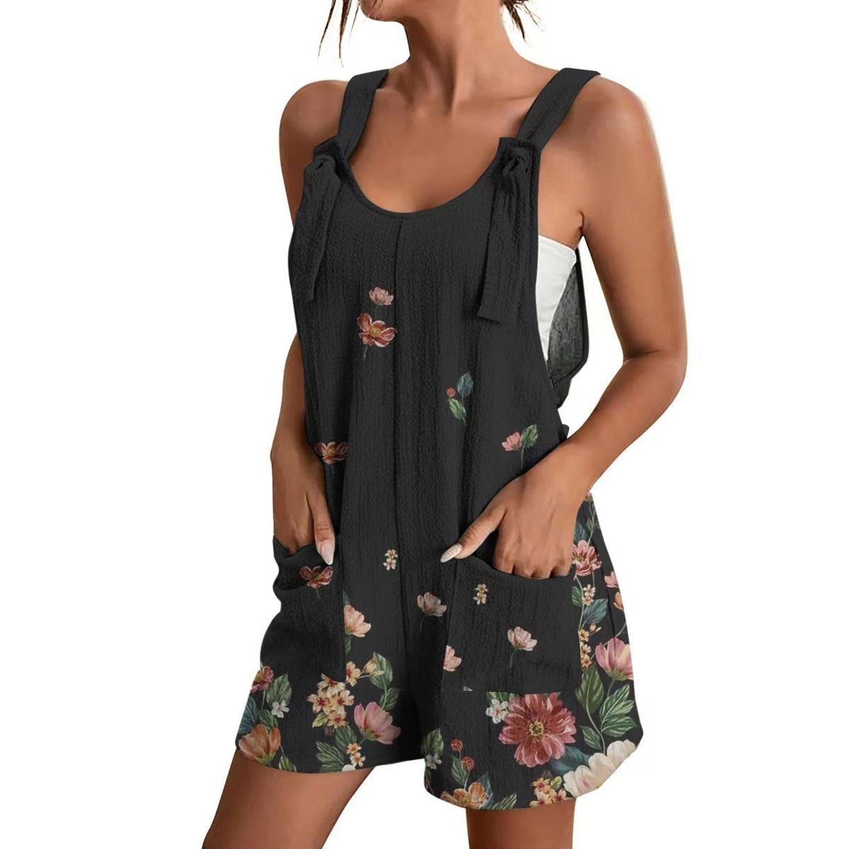 U-neck Vest Jumpsuit With Colorful Printed Soft