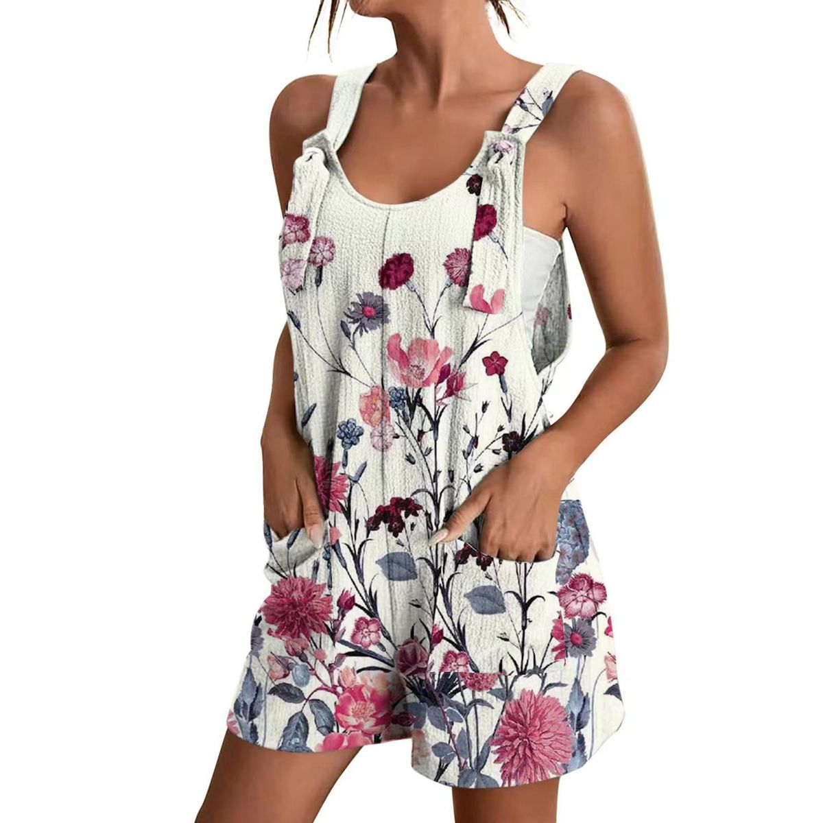 U-neck Vest Jumpsuit With Colorful Printed Soft