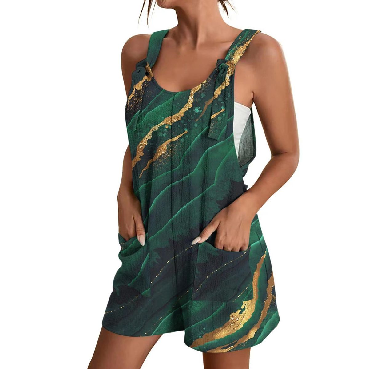U-neck Vest Jumpsuit With Colorful Printed Soft