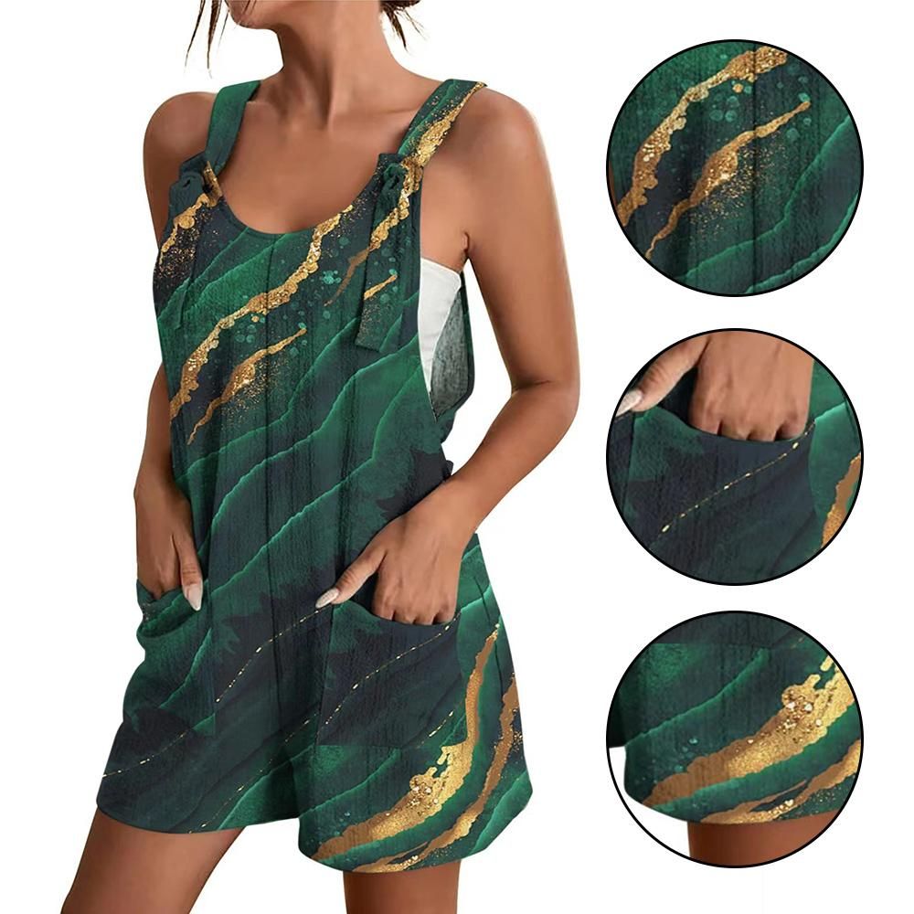 U-neck Vest Jumpsuit With Colorful Printed Soft