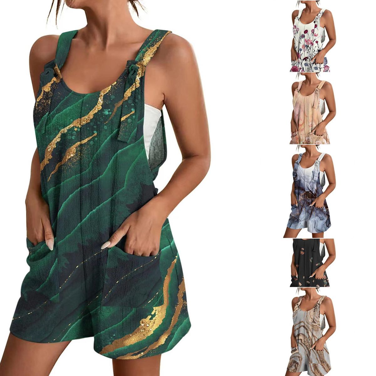 U-neck Vest Jumpsuit With Colorful Printed Soft