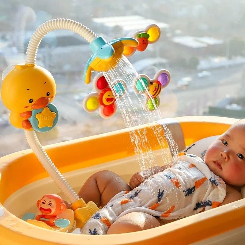 Cute Little Yellow Duck Electric Shower Head Children's Bathing Toys Bathroom Bathtub Suction Cup Baby Sprinkler Play Water Gift