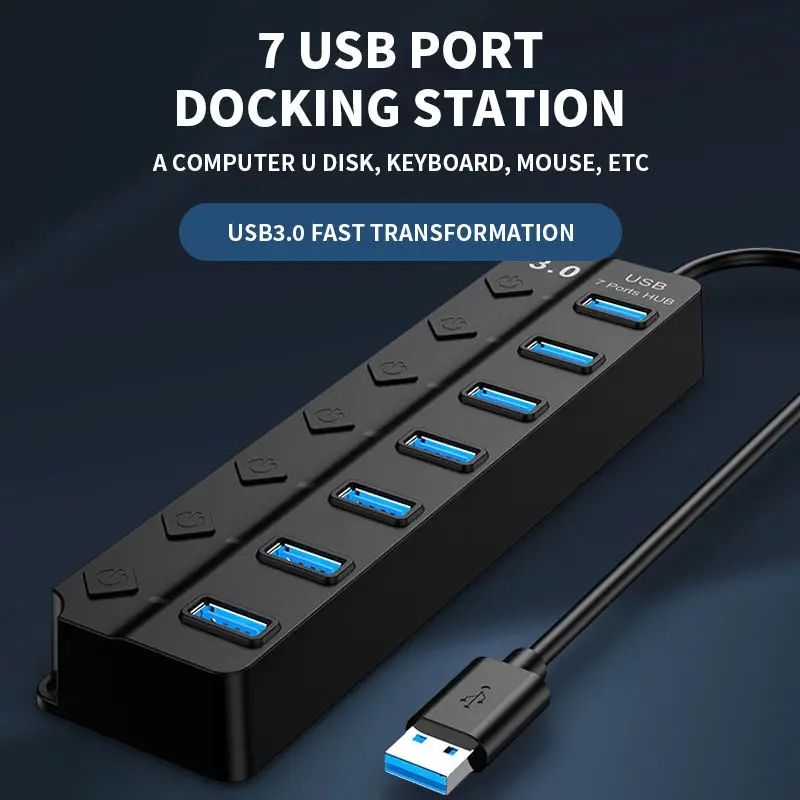 USB HUB 7Ports USB Hub USB Adjustable Adapter