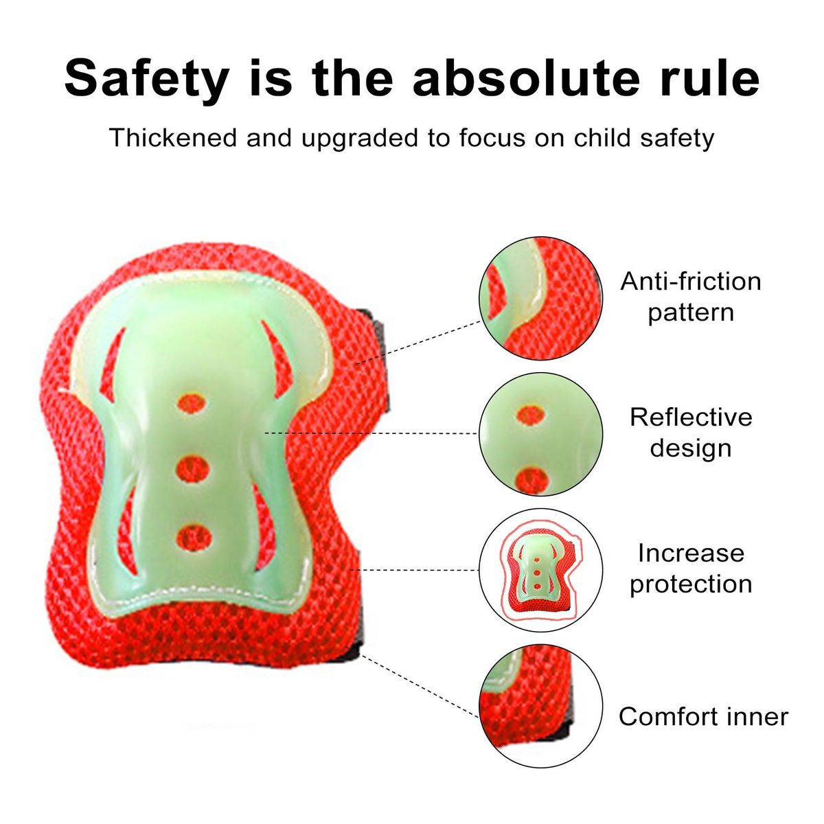 Youth Knee Pads Toddler Protective Gear Set Lightweight Shockproof Red