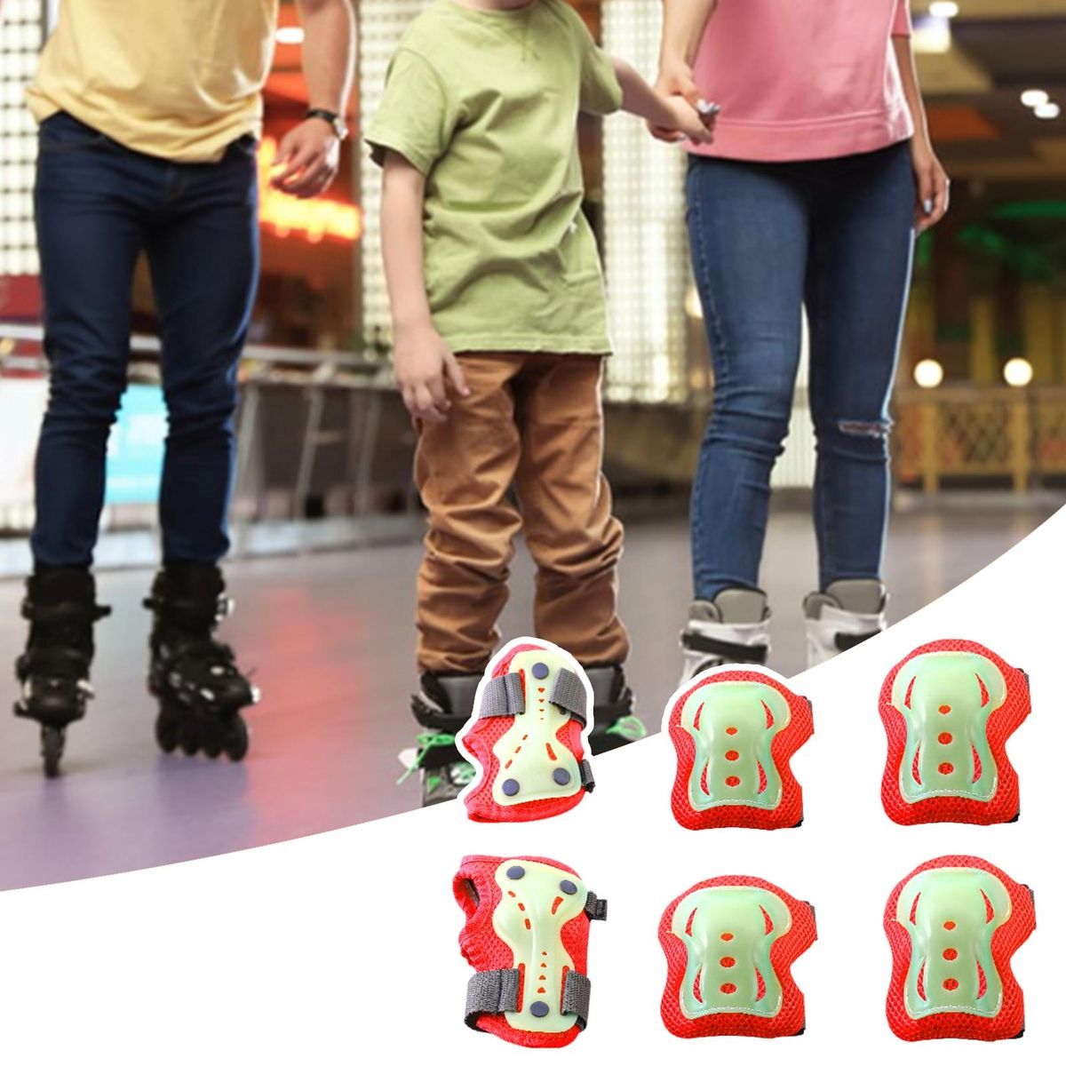 Youth Knee Pads Toddler Protective Gear Set Lightweight Shockproof Red