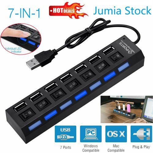 SUPERB 7 Port USB 2.0 High Speed Hub Powered Splitter ON/OFF Switch Power Adapter
