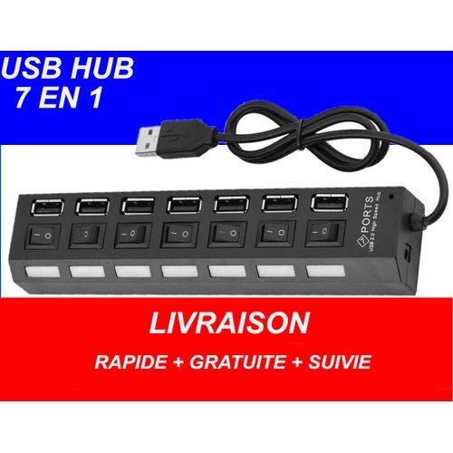 SUPERB 7 Port USB 2.0 High Speed Hub Powered Splitter ON/OFF Switch Power Adapter