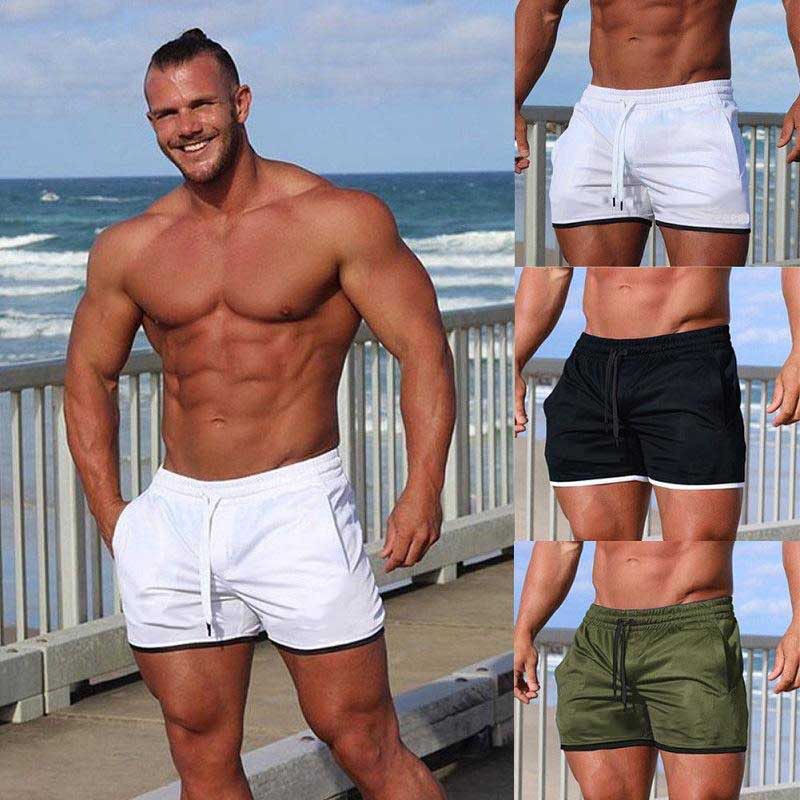 Men's Fitness Sports Quick-drying Shorts Mesh Breathable Shorts Beach Shorts Sportswear Joing Shorts Three-point Pants Men-Khaki