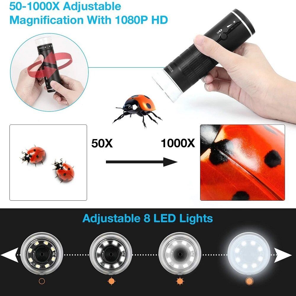 50X-1000X Wireless Digital Microscope Handheld USB HD