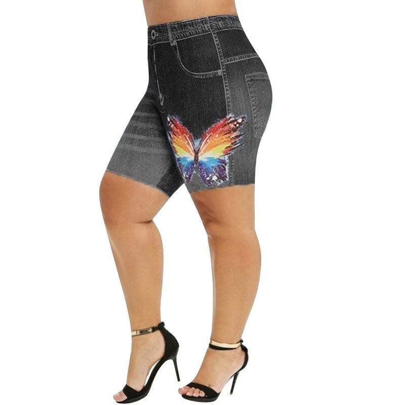 Women Lace Print Fitness Sports Biker Shorts Summer Joing Leings Beach Athletic Skinny Elastic Stretchy Yoga Shorts -Style 2 Black