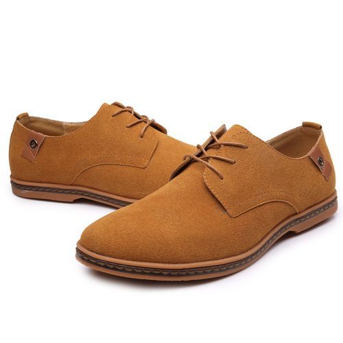 Brown Suede Leather Men Shoes Oxford Casual Classic Sneakers For Male Formal Shoes Big Size 38-48