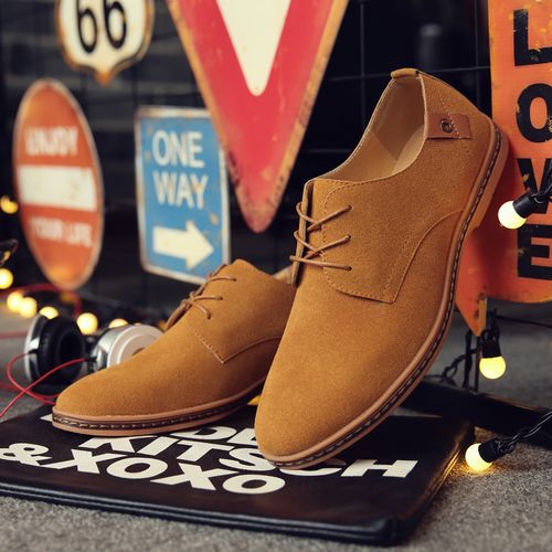 Brown Suede Leather Men Shoes Oxford Casual Classic Sneakers For Male Formal Shoes Big Size 38-48