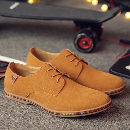 Brown Suede Leather Men Shoes Oxford Casual Classic Sneakers For Male Formal Shoes Big Size 38-48