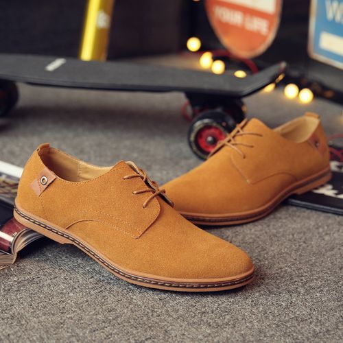 Brown Suede Leather Men Shoes Oxford Casual Classic Sneakers For Male Formal Shoes Big Size 38-48