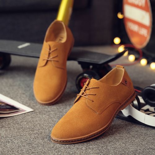 Brown Suede Leather Men Shoes Oxford Casual Classic Sneakers For Male Formal Shoes Big Size 38-48