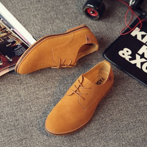 Brown Suede Leather Men Shoes Oxford Casual Classic Sneakers For Male Formal Shoes Big Size 38-48