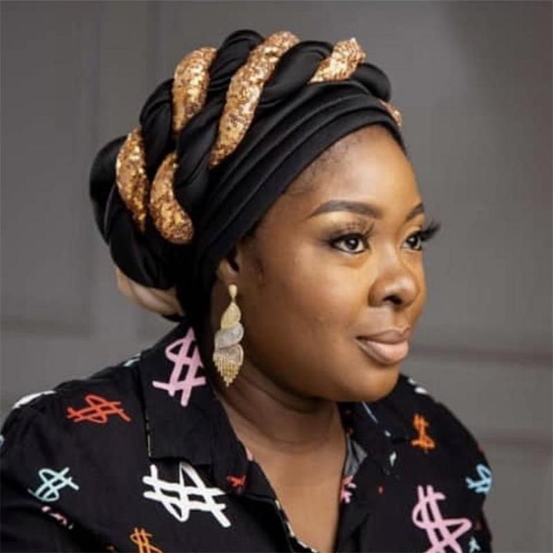 Nigerian Auto Gele Headtie Aso Oke Women Turban Headscarf Beanie Twisted BrWrap Hat Faux Pearl Headwrap Already Made